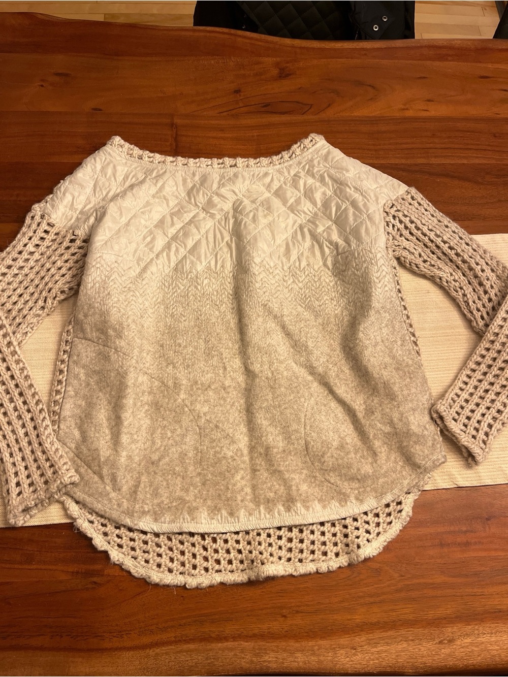Tracy Reese Cream-to-Taupe Ombre Crochet Sleeve Sweater